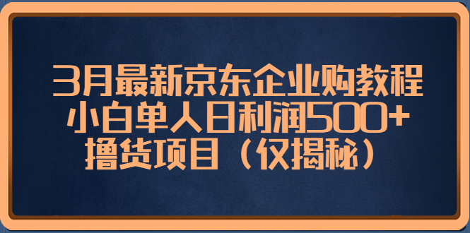 3月最新京东企业购教程，小白单人日利润500+撸货项目（仅揭秘）-可创副业网