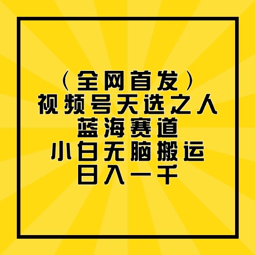 全网首发，视频号天选之人蓝海赛道，小白无脑搬运日入一千-可创副业网