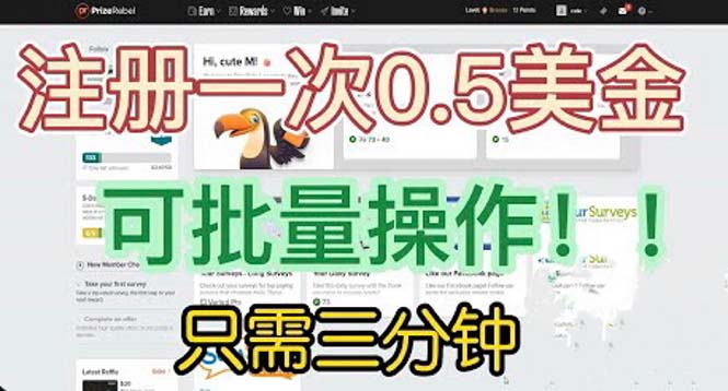 国外项目注册一次0.5美金 只需三分钟无脑操作 可批量放大 小白工作室福利-可创副业网