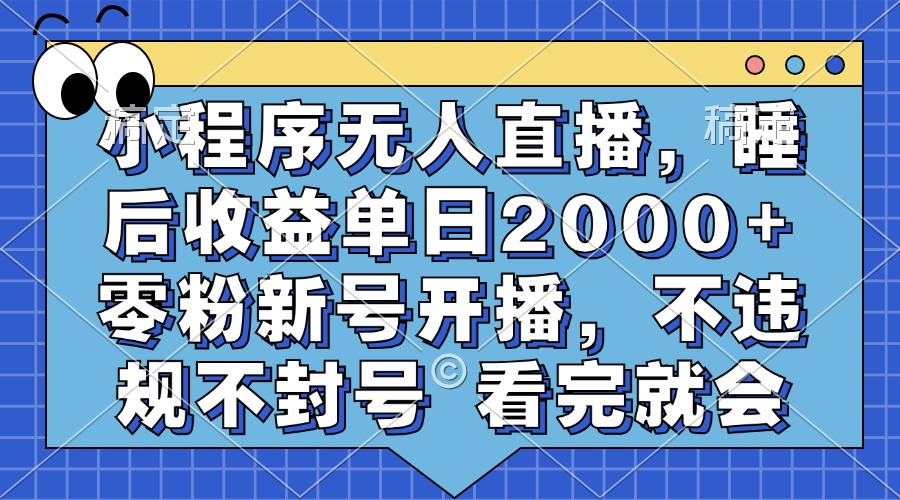 小程序无人直播，睡后收益单日2000+ 零粉新号开播，不违规不封号 看完就会-可创副业网