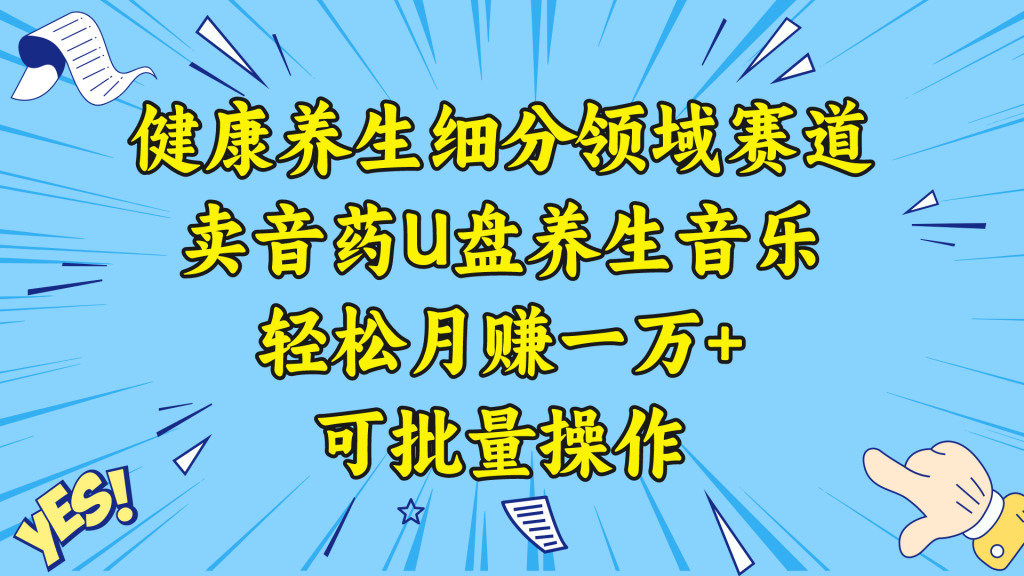 健康养生细分领域赛道，卖音药U盘养生音乐，轻松月赚一万+，可批量操作-可创副业网