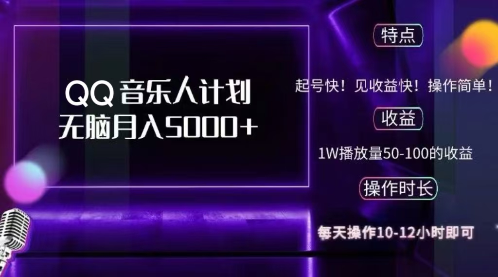 2024 QQ音乐人计划，轻松月入5000+，纯无脑操作，可批量放大操作-可创副业网