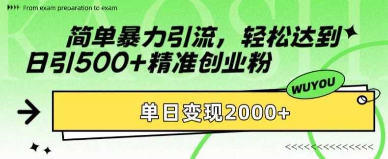 简单暴力引流轻松达到日引500+精准创业粉，单日变现2k【揭秘】-可创副业网