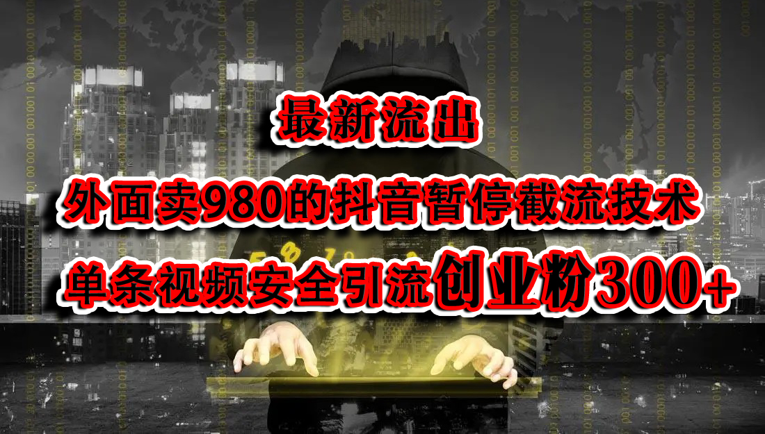 最新流出：外面卖980的抖音暂停截流技术单条视频安全引流创业粉300+-可创副业网