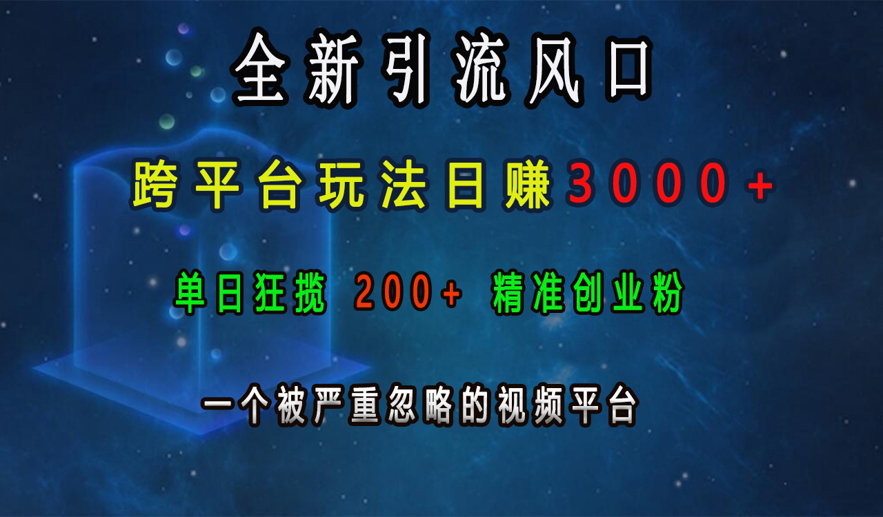 全新引流风口，跨平台玩法日赚3000+，单日狂揽200+精准创业粉，一个被严重忽略的视频平台-可创副业网