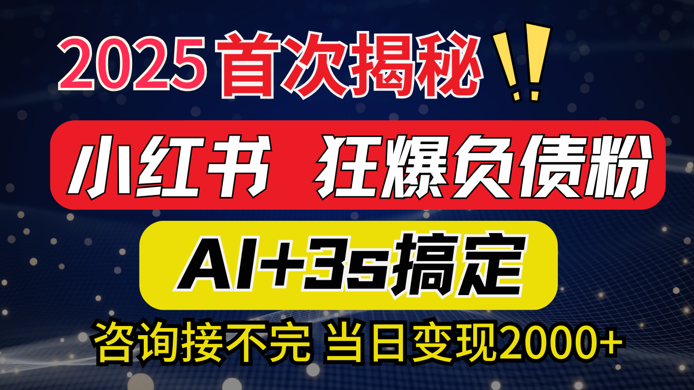 2025引流天花板：最新小红书狂暴负债粉思路，咨询接不断，当日入2000+-可创副业网