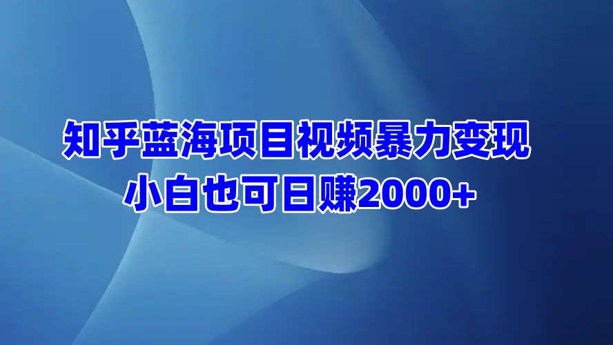 知乎蓝海项目视频暴力变现  小白也可日赚2000+-可创副业网