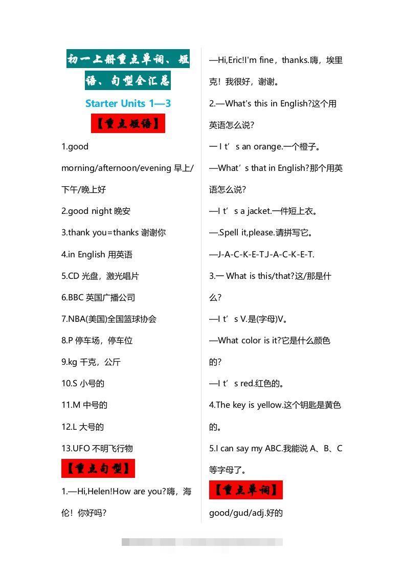 七年级上册：英语重点单词、短语、句型全汇总-可创副业网