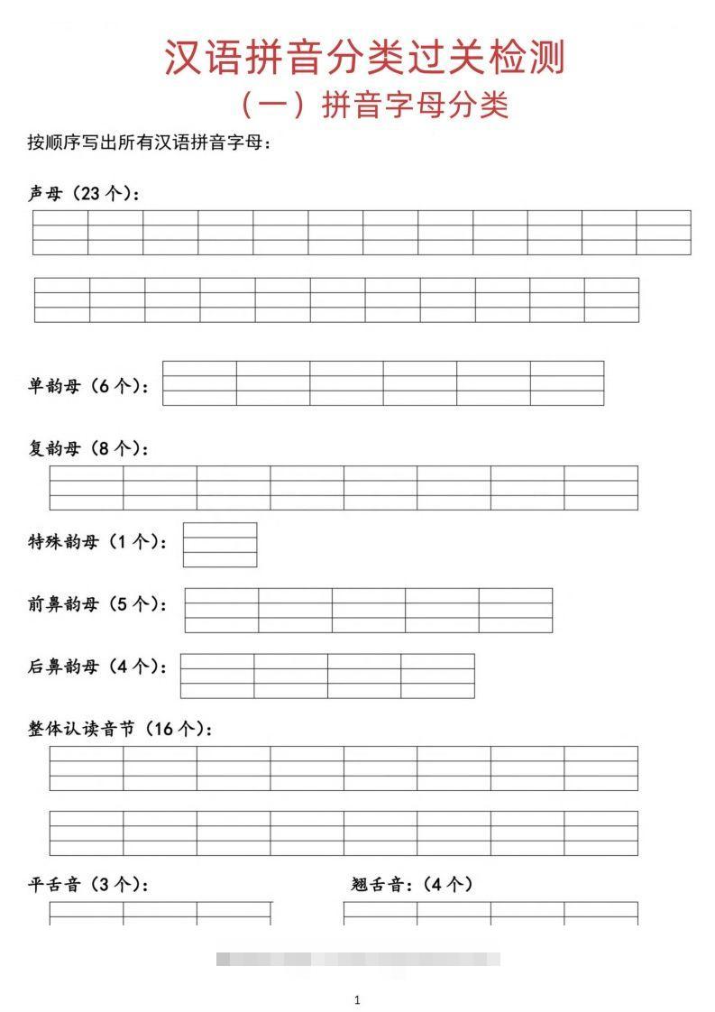 汉语拼音分类过关检测-可创副业网