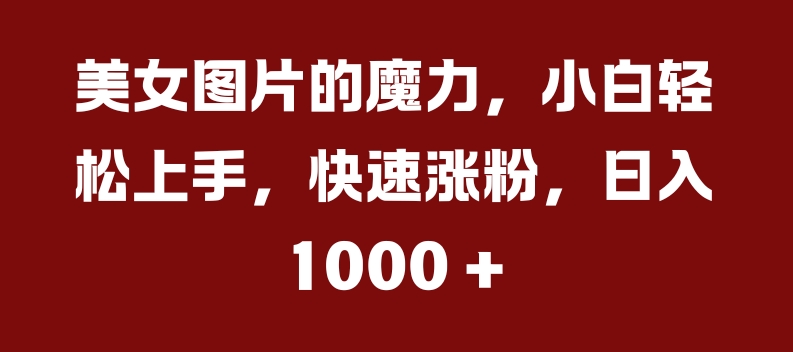 美女图片的魔力，小白轻松上手，快速涨粉，日入几张【揭秘】-可创副业网
