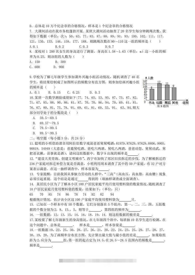 图片[2]-七年级下册数学第十章试卷及答案人教版(Word版)-可创副业网