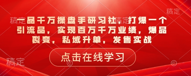 一品千万操盘手研习社，打爆一个引流品，实现百万千万业绩，爆品裂变，私域升单，发售实战-可创副业网