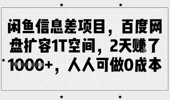 闲鱼信息差项目，百度网盘扩容1T空间，2天收益1k+，人人可做0成本-可创副业网
