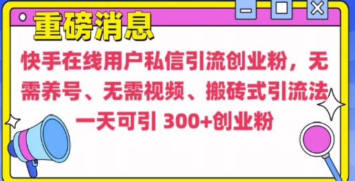 快手最新引流创业粉方法，无需养号、无需视频、搬砖式引流法【揭秘】-可创副业网
