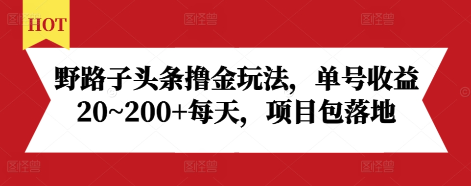 野路子头条撸金玩法，单号收益20~200+每天，项目包落地-可创副业网