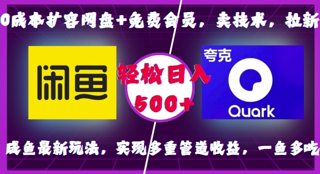 0成本扩容网盘+免费会员，卖技术，拉新，咸鱼最新玩法，实现多重管道收益，一鱼多吃，轻松日入500+-可创副业网